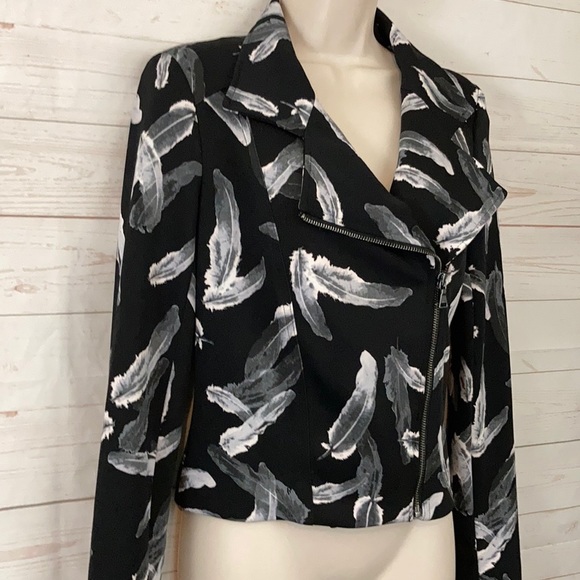 Express Sz S Feather Print Moto Zip Light Jacket - Picture 5 of 9